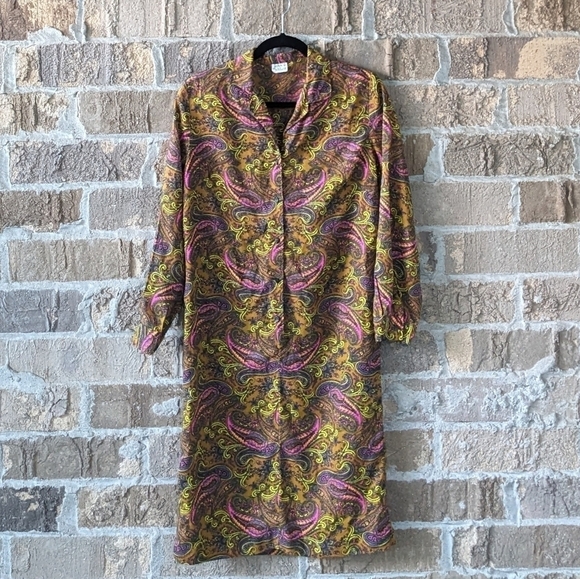 Vintage 1960s John Abbott Long Sleeve Button Up Midi Dress - Picture 7 of 7